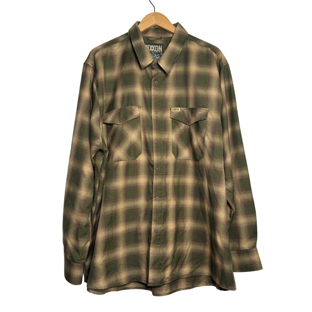 Dixxon The Bunker Flannel Shirt Mens 3XL Green Brown Plaid D-Tech Snap Front